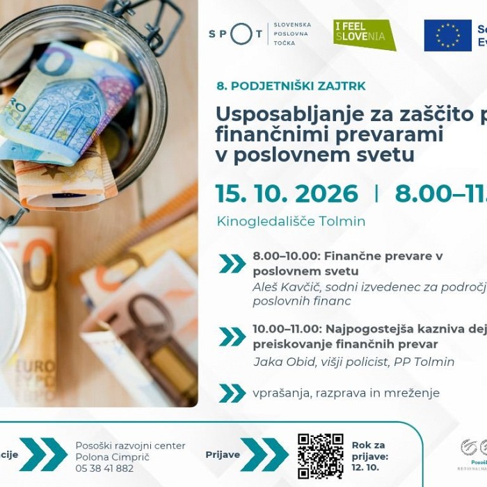8. podjetniški zajtrk: Usposabljanje za zaščito pred finančnimi prevarami v poslovnem svetu